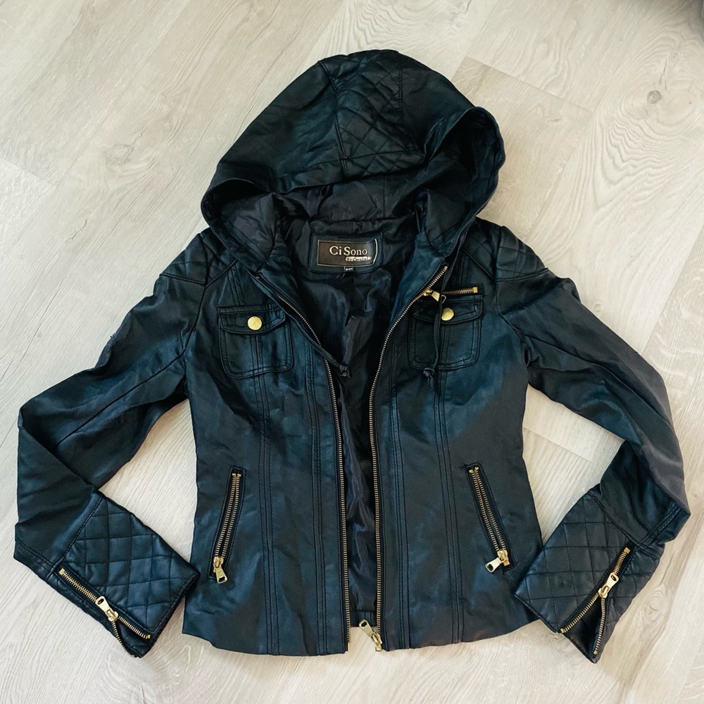 Black leather waist zipper jacket, never worn!